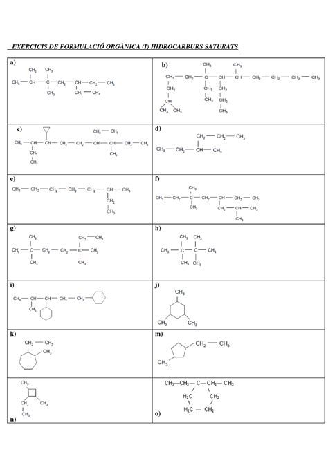 Exerccis formulacio organica EXERCICIS DE FORMULACIÓ ORGÀNICA I