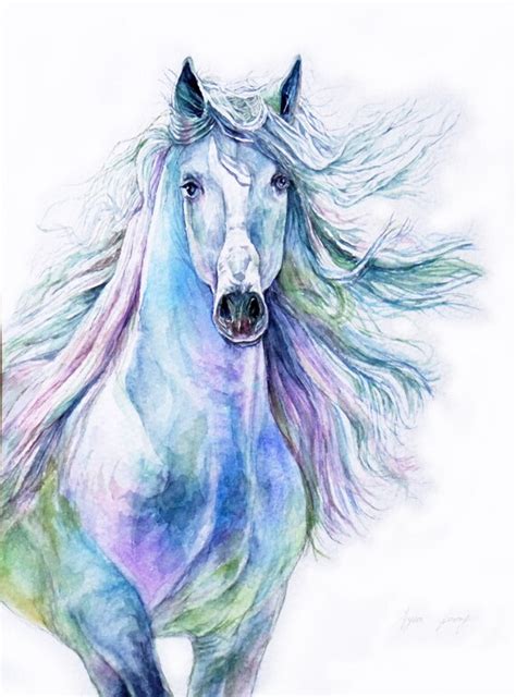 White Horse Original Watercolor Painting Wild Animal | Etsy