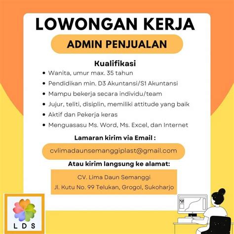 Lowongan Kerja Maret Admin Penjualan Cv Lima Daun Semanggi Info