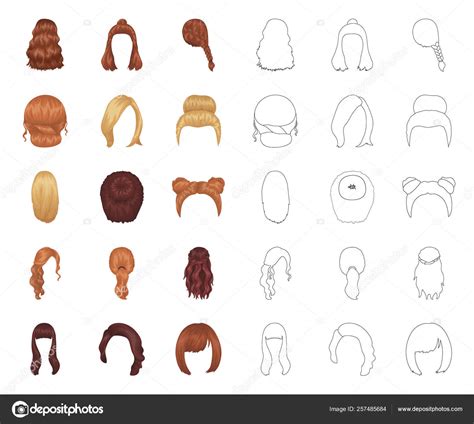 Female Hairstyle Cartoon Outline Icons In Set Collection For Design