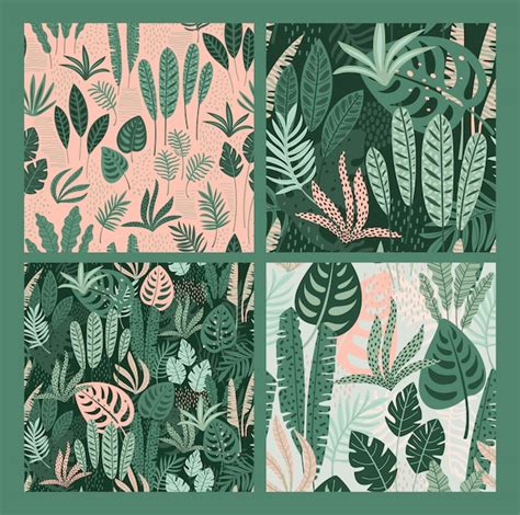 Premium Vector Abstract Seamless Patterns With Tropical Leaves