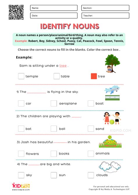 Identifying Nouns Worksheet For Grade