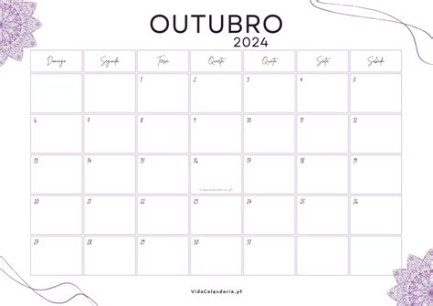 Calendário Outubro 2024 Imprimir