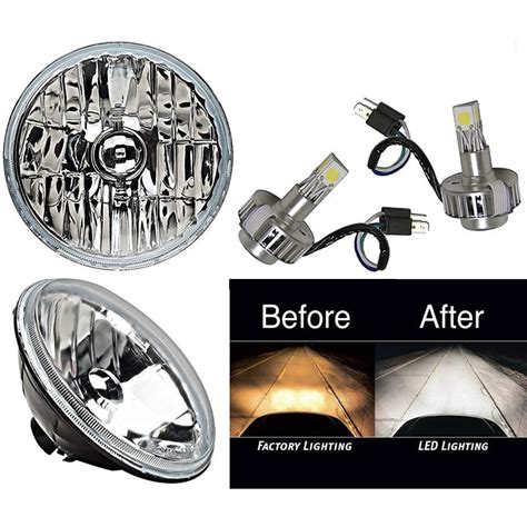 7 Crystal Glass Metal Headlight SMD COB 360 LED Light Bulb Headlamp