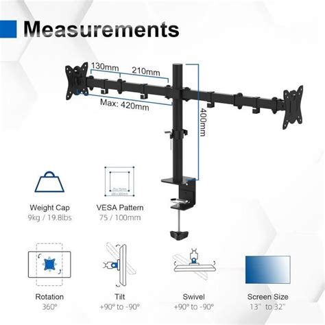 Gb2001 2 Support Ecran Pc 2 Ecran Pour 13 32 Bras Ecran Pc Vesa