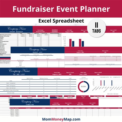 Fundraiser Event Planner Digital Excel Spreadsheet Template For Nonprofit Or Corporate