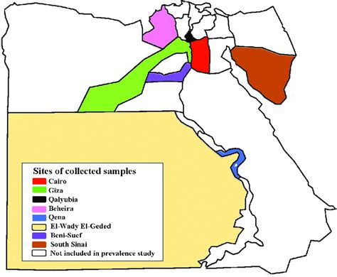 Map of Egypt showing the different provinces where the blood samples ...