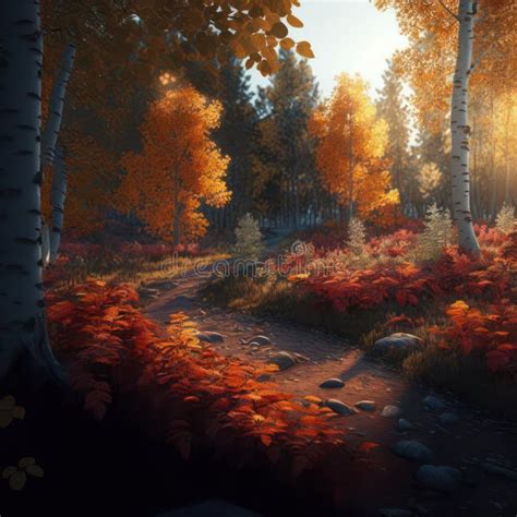 Generative Ai Illustration Image Of Stunning Autumn Fall Forest