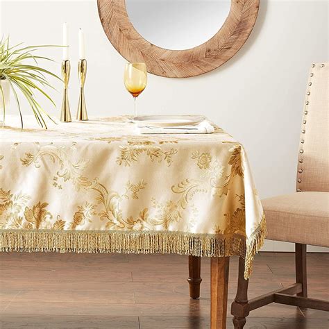 Violet Linen Mantel Majestic con diseño de damasco color beige 60 x 120