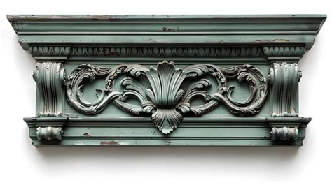 Neoclassical Green Carved Frame With Detailed Floral Patterns Isolated