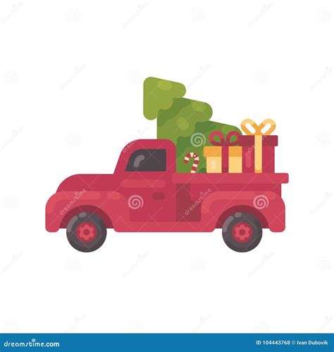 Old Red Truck with Christmas Tree and Presents Stock Vector ...