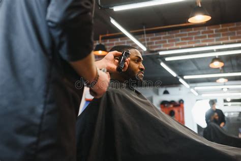 Visiting Barbershop. African American Man in a Stylish Barber Shop Stock Photo - Image of client ...