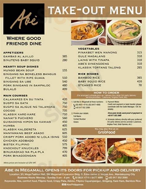 Abe's Restaurant menù, Paranaque - Main Menu | Sluurpy