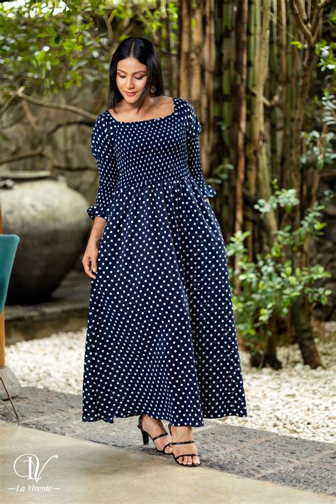 Smocked Polka Dot Maxi Dress La Vivente