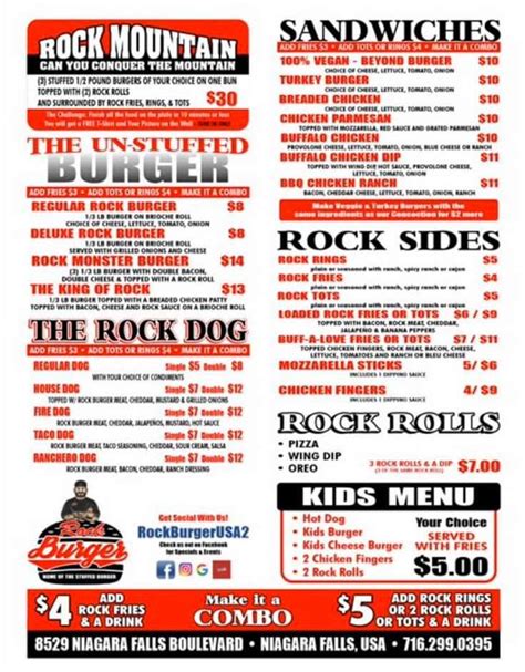 Menu Rock Burger Usa