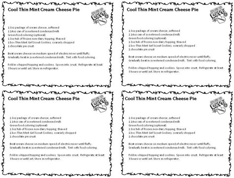 Daisy Girl Scout Cookie Booth Recipe Cards For Thin Mints Easy Recipes To Print On Cardstock