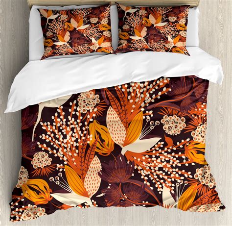 Autumn Duvet Cover Set King Size Fall Season Bouquet Leaves Artistic