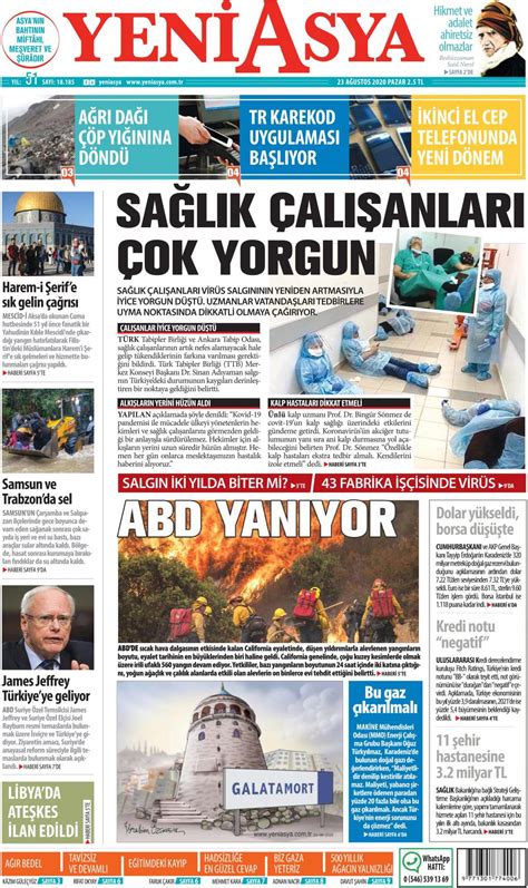 23 Ağustos 2020 Pazar tarihli Yeni Asya gazetesi manşeti Memurlar Net