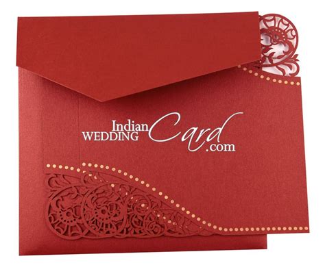 Red colored Floral laser cut wedding card with laser cut inserts - D-7020