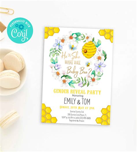 Daisy Bee Gender Reveal Shower Invitation Template What Will Etsy