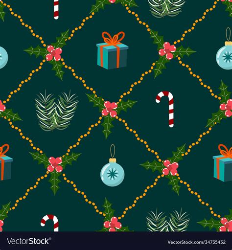 Christmas seamless pattern on green background Vector Image