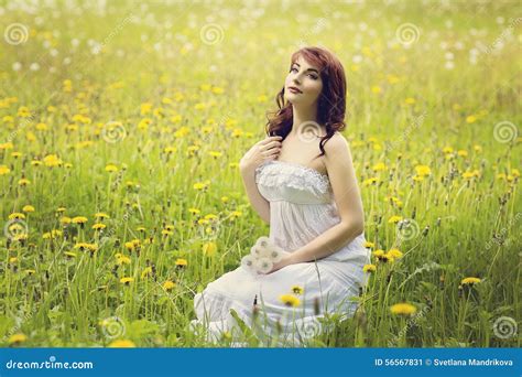 Beautiful Girl In Flower Field Stock Photo Image 56567831