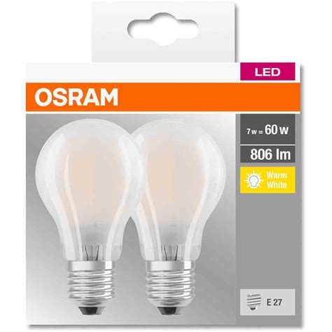 Osram 4052899972100 Led Filament Matt A60 72w827 806lm E27 2er Pack D33010