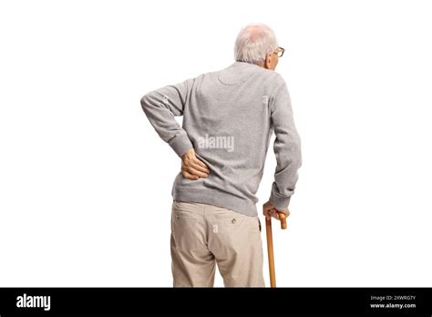 rear view shot    man   cane holding   isolated