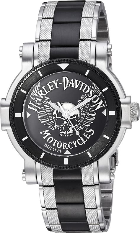 Harley Davidson Rel Gio De Pulso Masculino Bulova Caveira Alada