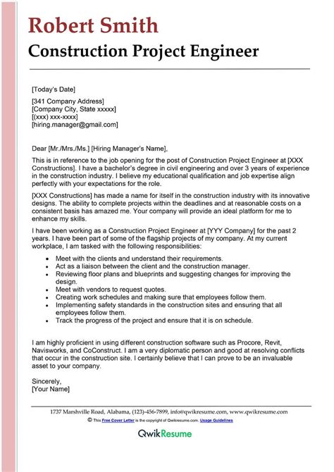 Construction Supervisor Cover Letter Examples Qwikresume