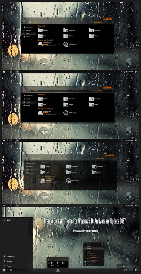 Orange Dark Alt Theme For Windows 10 Anniversary Update 1607