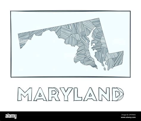 Sketch Map Of Maryland Grayscale Hand Drawn Map Of The Us State