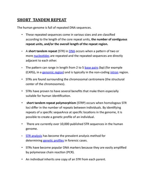 Short Tandem Repeat - SHORT TANDEM REPEAT The human genome is full of ...