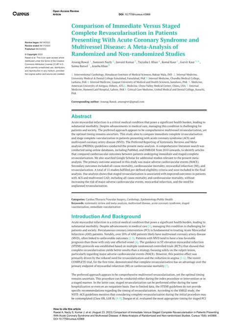 Pdf Comparison Of Immediate Versus Staged Complete Revascularisation