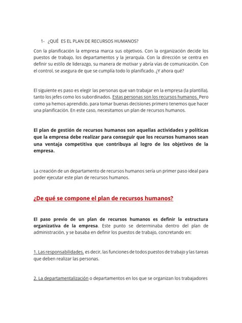 Plan De Recursos Humanos Pdf Gestión De Recursos Humanos Business