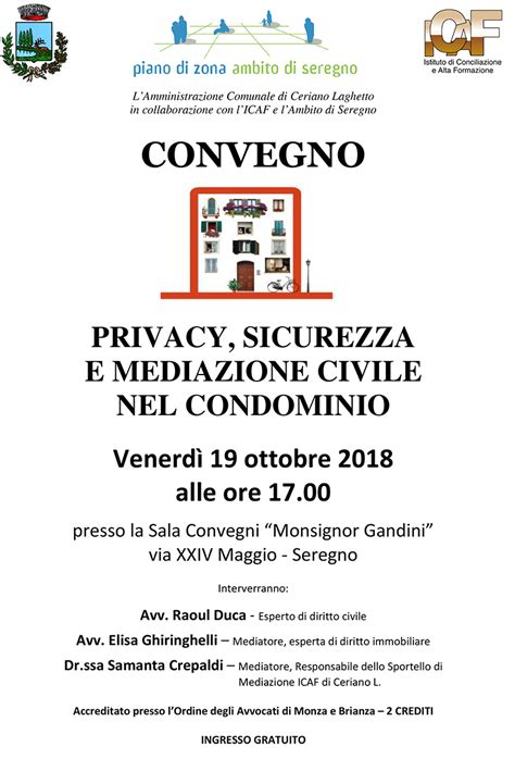 Seregno Il Ottobre Convegno Privacy Sicurezza E Mediazione Civile