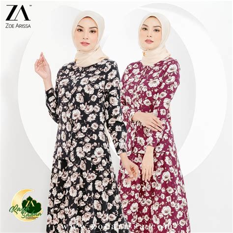 Baju Kurung Moden Raya 2021 Floral Pattern Baju Raya Zoearissa Luna Kurung Printed Pearl Crepe