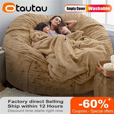 OTAUTAU Dropshipping 4 5ft Giant Bean Bag Cover Fluffy Faux Fur Pouf