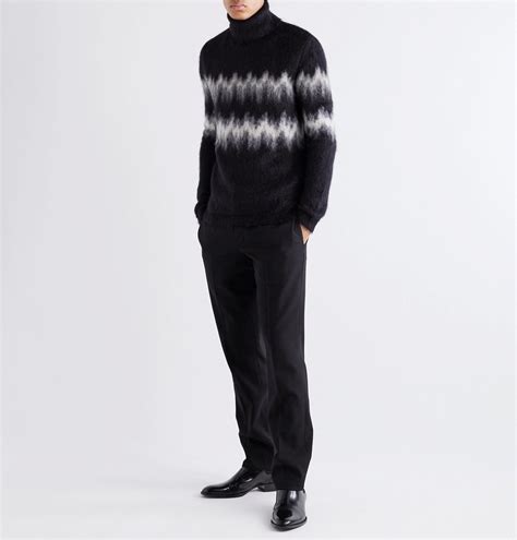 Saint Laurent Intarsia Mohair Blend Rollneck Sweater Black Saint