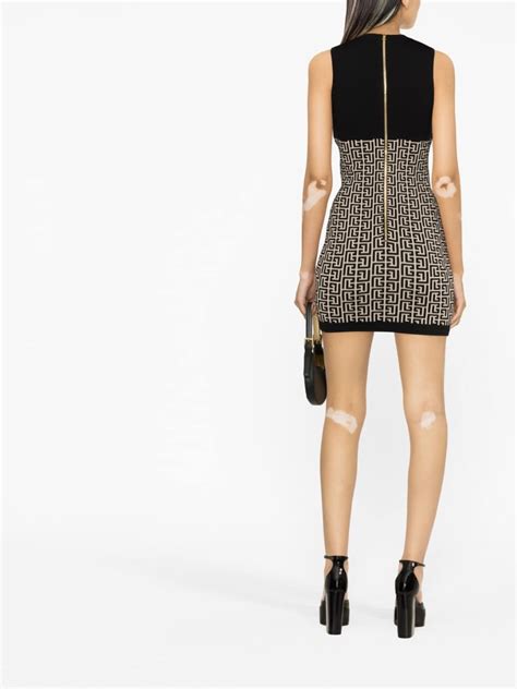 Balmain Monogram Jacquard Mini Dress Neutrals Farfetch