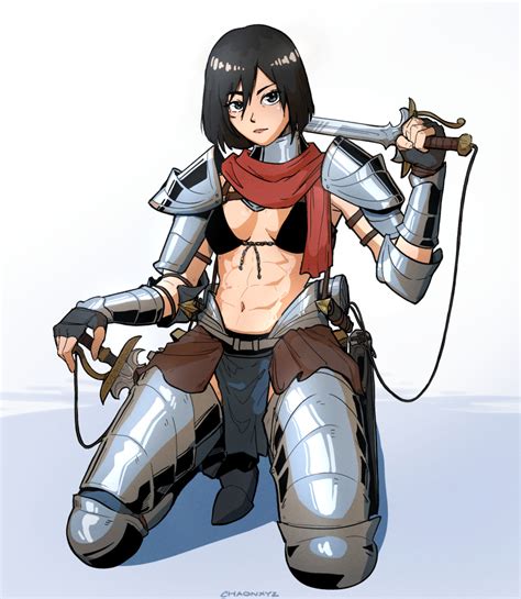 Mikasa Ackerman Shingeki No Kyojin Highres Abs Alternate Costume Armor Belly Bikini Armor