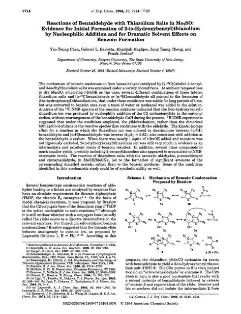 Pdf Reactions Of Benzaldehyde With Thiazolium Salts In Me So