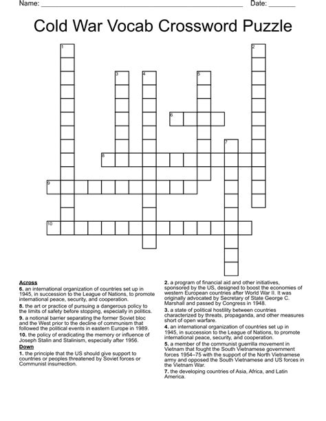 Cold War Crossword Puzzle Printable