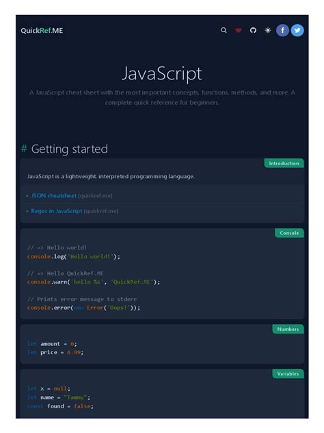 Javascript Cheat Sheet And Quick Reference Pdf Scope Computer