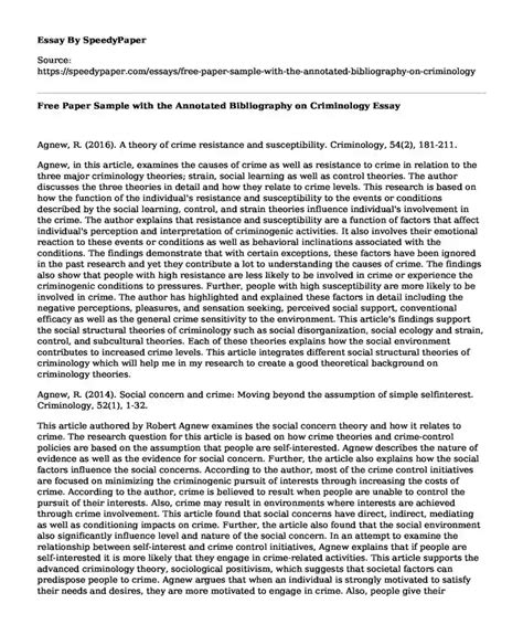 Free Paper Sample With The Annotated Bibliography On Criminology