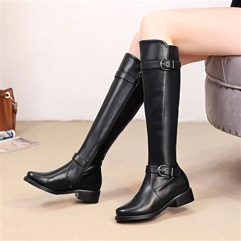 Black Boots Women Winter Knee High Boots Flat Boots For Women Fashion