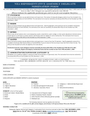 Fillable Online Nea Representative Assembly Delegate Nomination Form