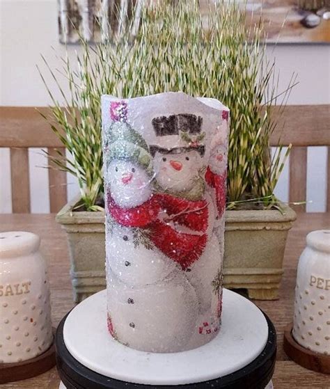 Snowman Flameless Candle W Timer Snowman Candle Flameless Etsy