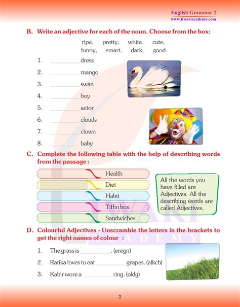 Class 2 English Grammar Chapter 7 Adjectives Or Describing Words