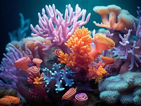 Premium AI Image | This is a photo of a coral reef with various types ...